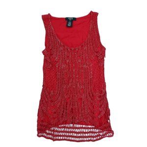 Verne Ami Sleeveless Shirt Blouse Women Small Red Crochet Lace Scoop Tank Top